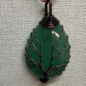 #NL38. 17" Coppertone Chain with Green Aventurine Tree of Life Pendant